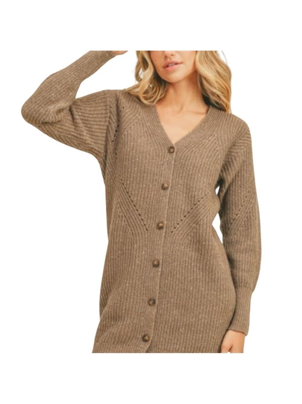 Lush V-Neck Button Front Sweater Cardigan Wool Blend Dress